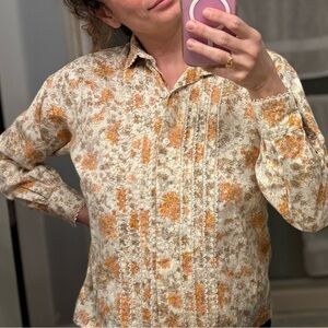 Vintage 70s Floral Lace Trim Blouse
